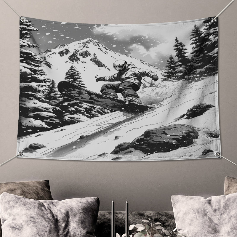 Tapisserie murale Snowboard - Décoration murale sport, H 104 po x 88 avec 4 œillets