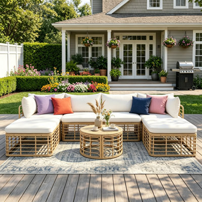 6 - Person Premium Patio Wicker Sectional Seating Group with Cushions