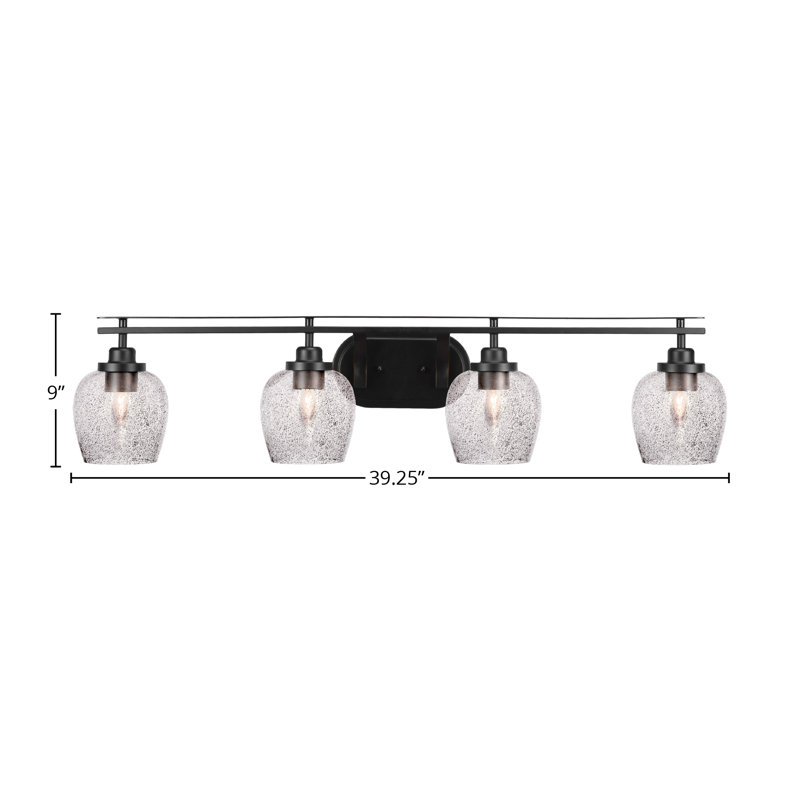 Barre d'éclairage de salle de bain 4 lumières avec verre fumé 6 "Jelle, Noir mat