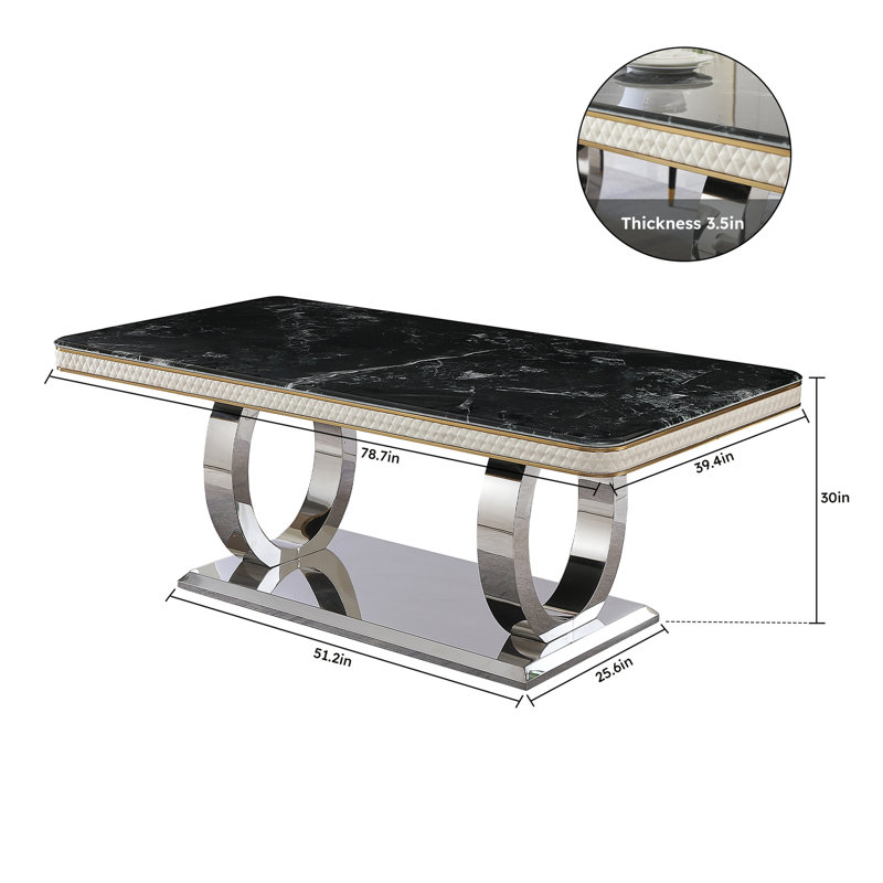 Table de salle à manger de luxe moderne 78,7 pouces noir avec 8 chaises