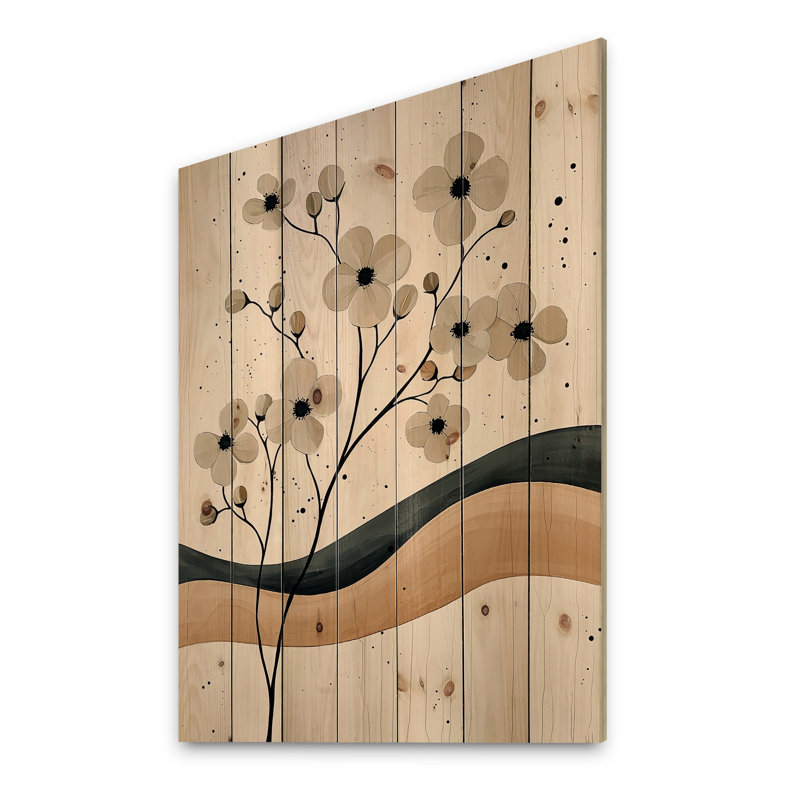 Desert Blossom Of Minimal Dogwood Flowers - Dogwood Wood Print - On Natural Pine Wood, 44" H x 34" W x 0.78" D