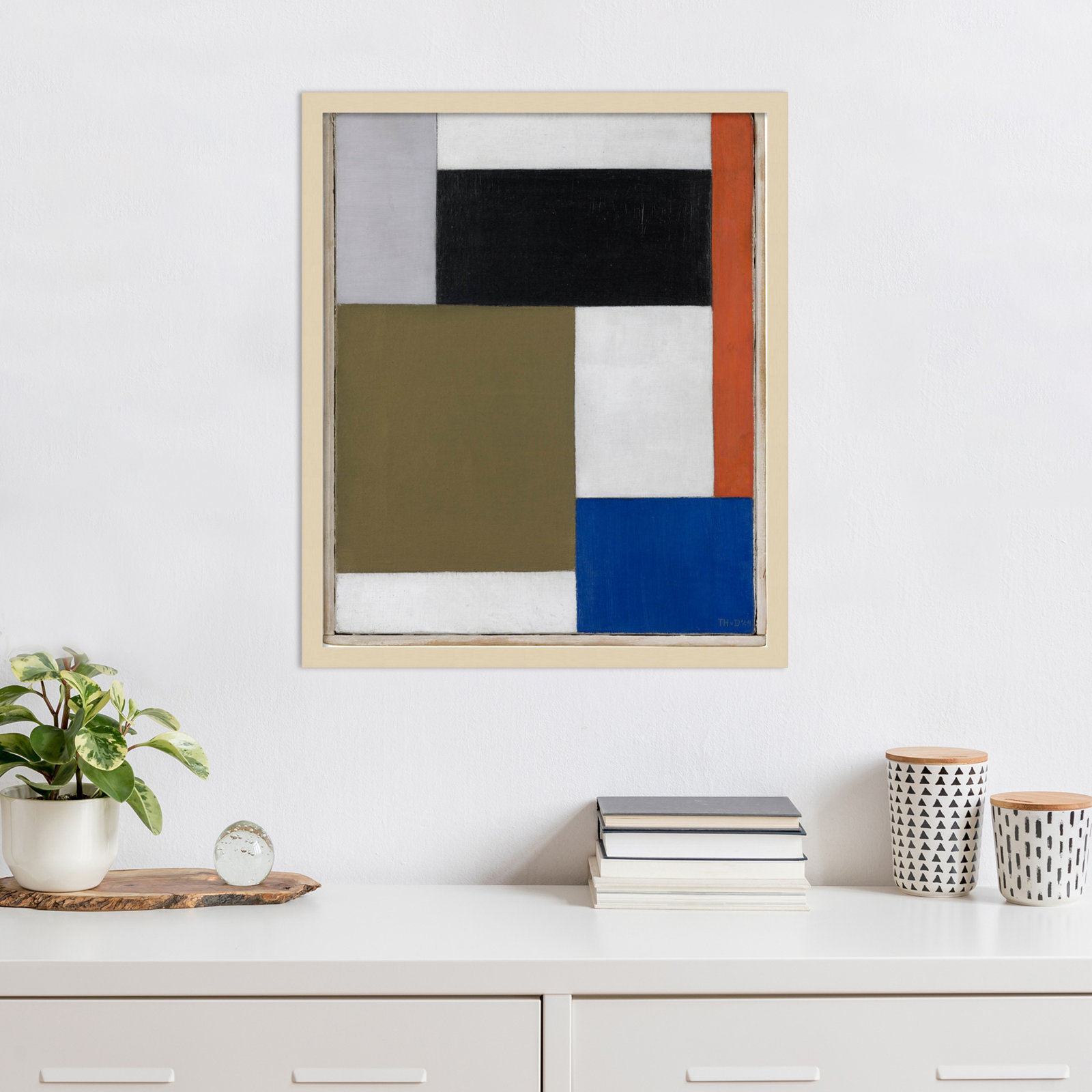 Composition by Theo Van Doesburg, Brown Paper Framed, 17" H x 14" W