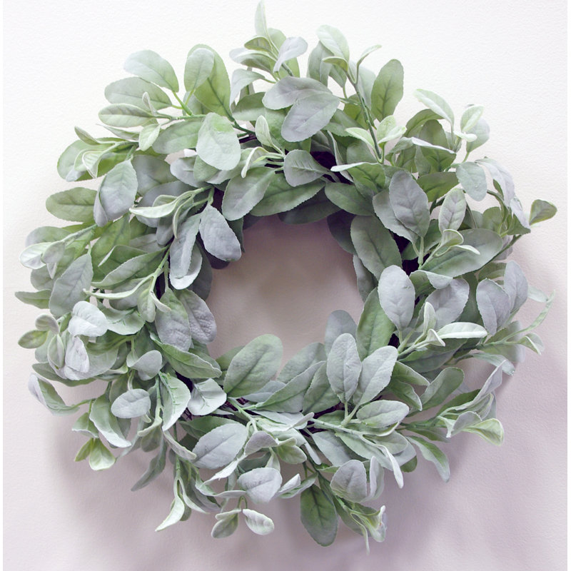 Handcrafted Faux Lambs Ear Polyester Wreath, 20" H x 20" W x 5" D