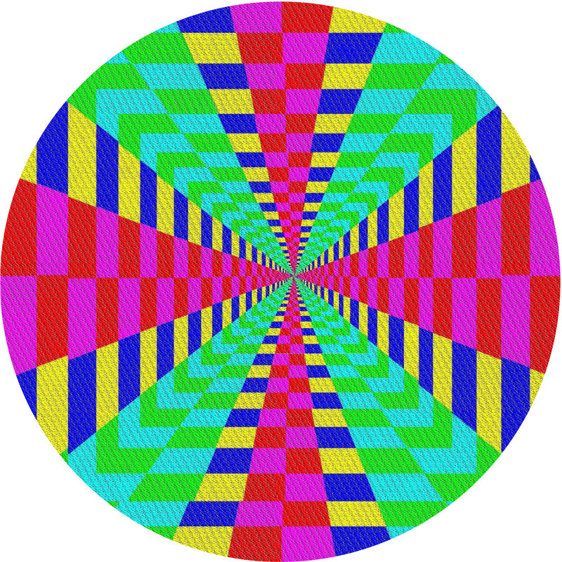 Tapis rouge/vert/bleu tissé à la machine, Rond 3 pi