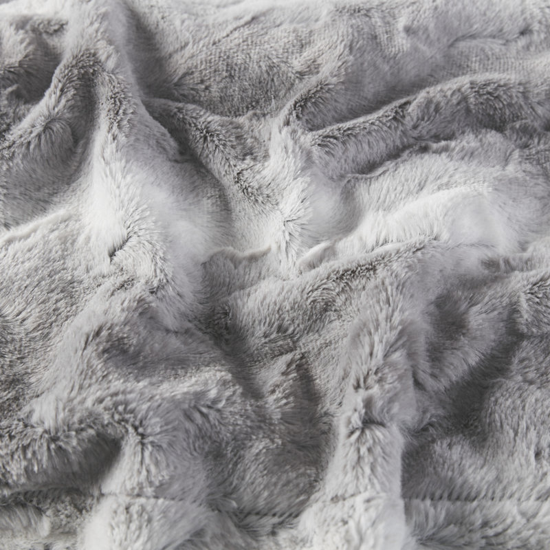 Luxurious Gray 60"x70" Reversible Faux Fur Throw Blanket