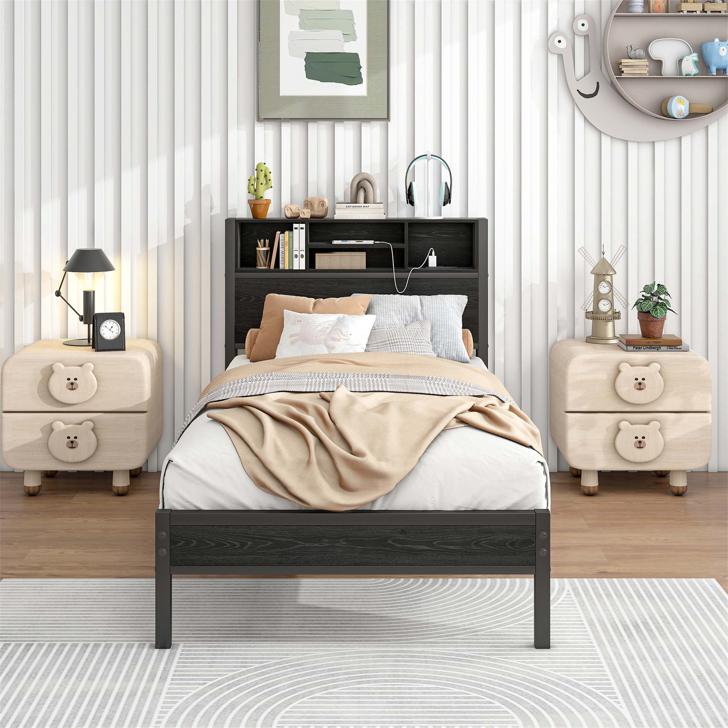 Ebern Designs Full Size Bed Frame with Storage Headboard and Charging ...