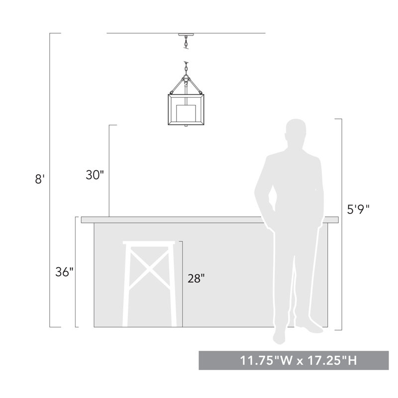 Averee 3 - Light Lantern Pendant, Clear Glass, Gunmetal Bronze