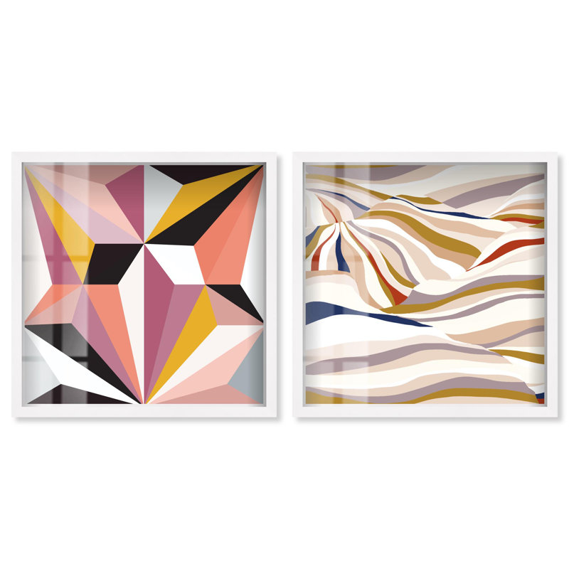 Ensemble de 2 panneaux dorés «Coastal Calm Boho Art» par , H 25 po x l 25 po, Blanc