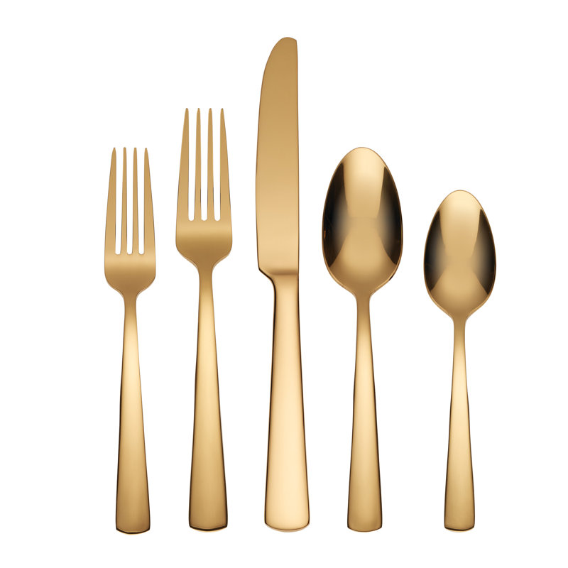 Oneida Aptitude Gold 20 Piece Flatware Set, Rust-Resistant, Dishwasher Safe, Gold