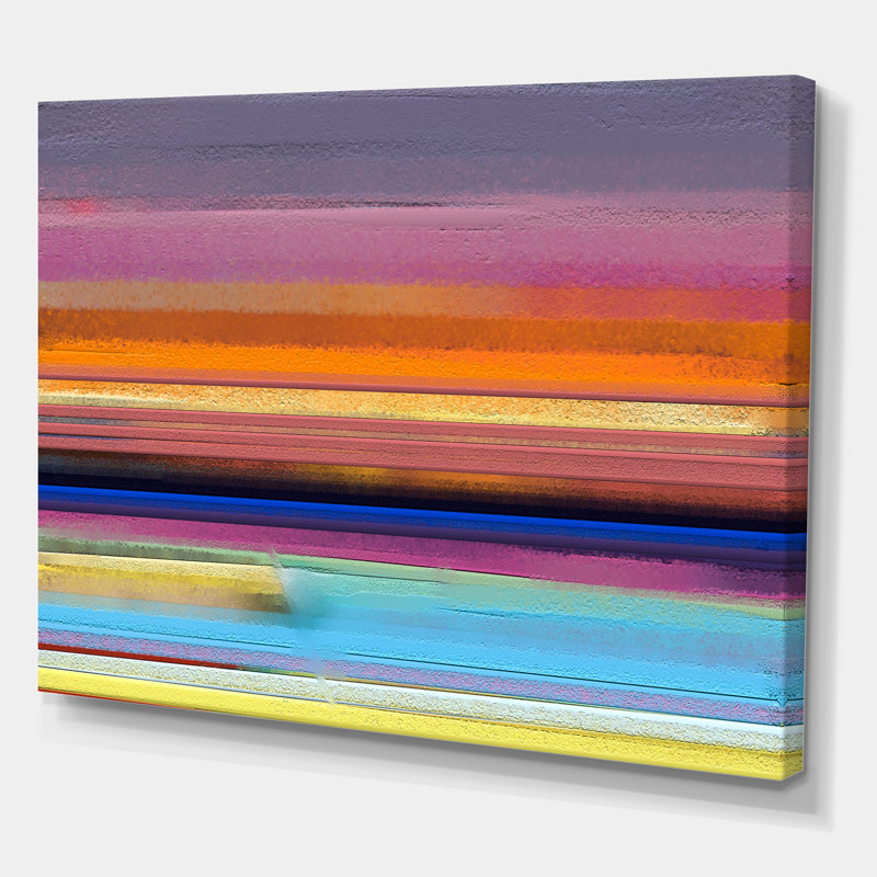Minimal Strokes Composition en jaune mauve et orange - reproduction d'art sur toile, H 12 po x l 20 po x p 1 po, Toile tendue