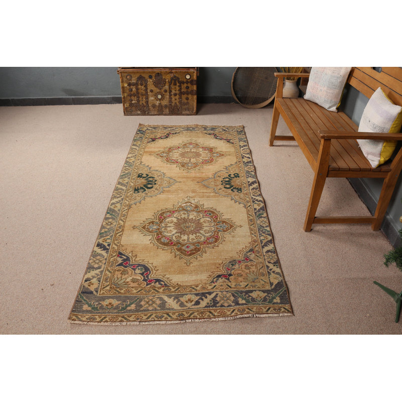 Anatolian Style Beige Rug Ideal for Living Room Decoration with Vintage Touch