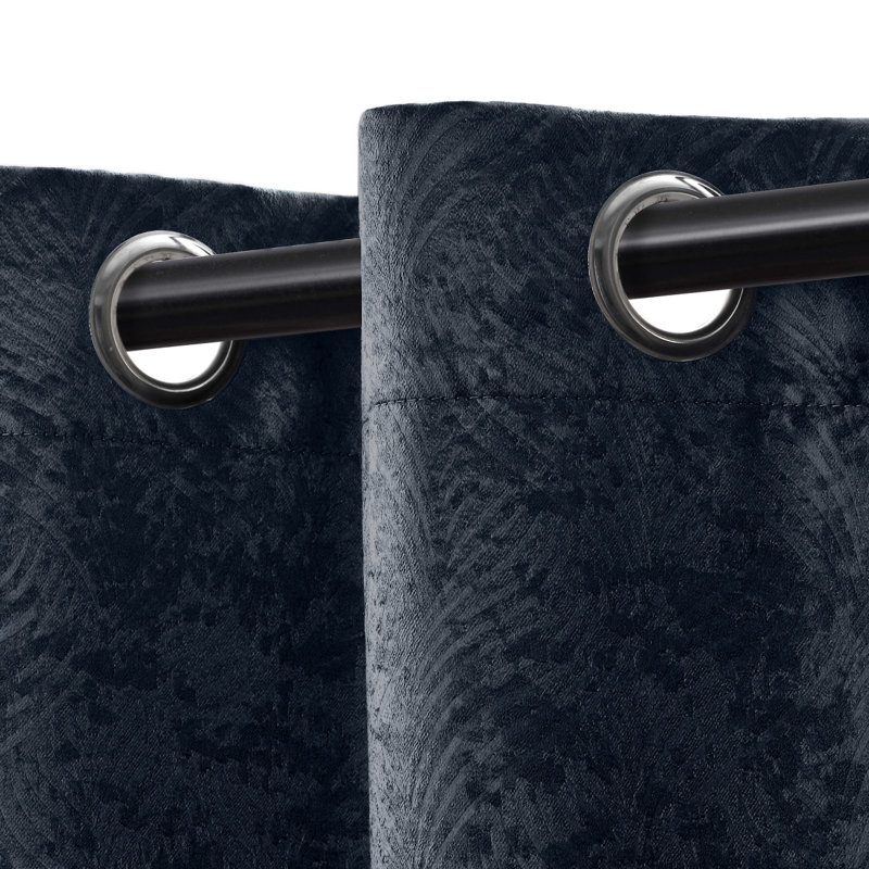 Vedder Geometric Room Darkening Thermal Curtain Panels, 52" W x 96" L, Navy Blue