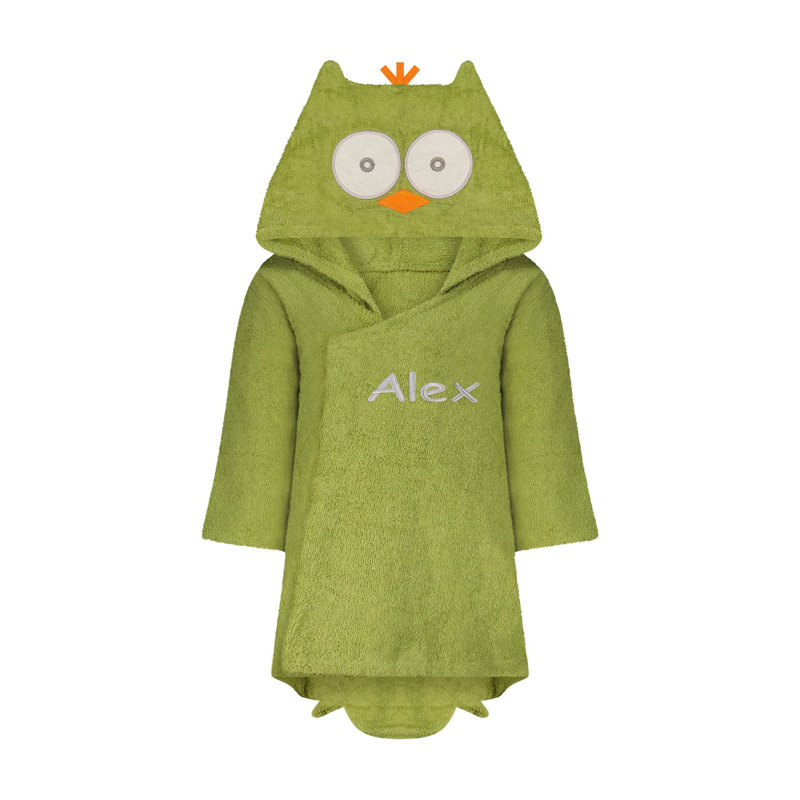 Plush Baby Ankle Bathrobe with Hood, Green, L, Yes