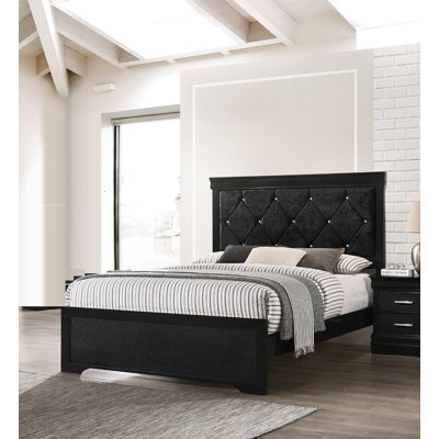 Stylish Modern 1Pc Panel Bed With Upholstered Headboard And Crystal-Like Button Tufting, For Enhancing Bedroom Aesthetics