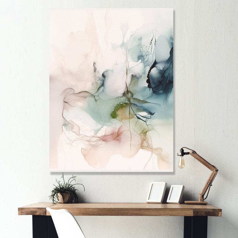 «Green and Cream Essence Of Modernity IV», reproductions de toiles abstraites en marbre, L 34 po x H 44 po, Toile tendue