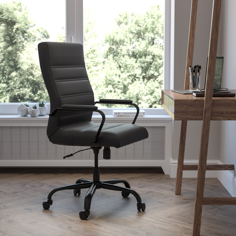 Chaise de bureau ergonomique pivotante à haut dossier, Noir, Similicuir noir