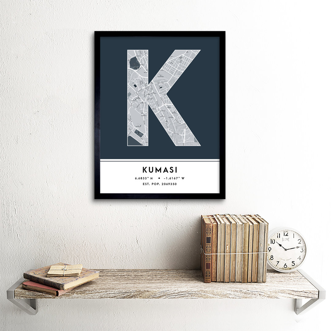 Kumasi City Map Kumasi Navy by Wee Blue Coo - Single Picture Frame Typography
