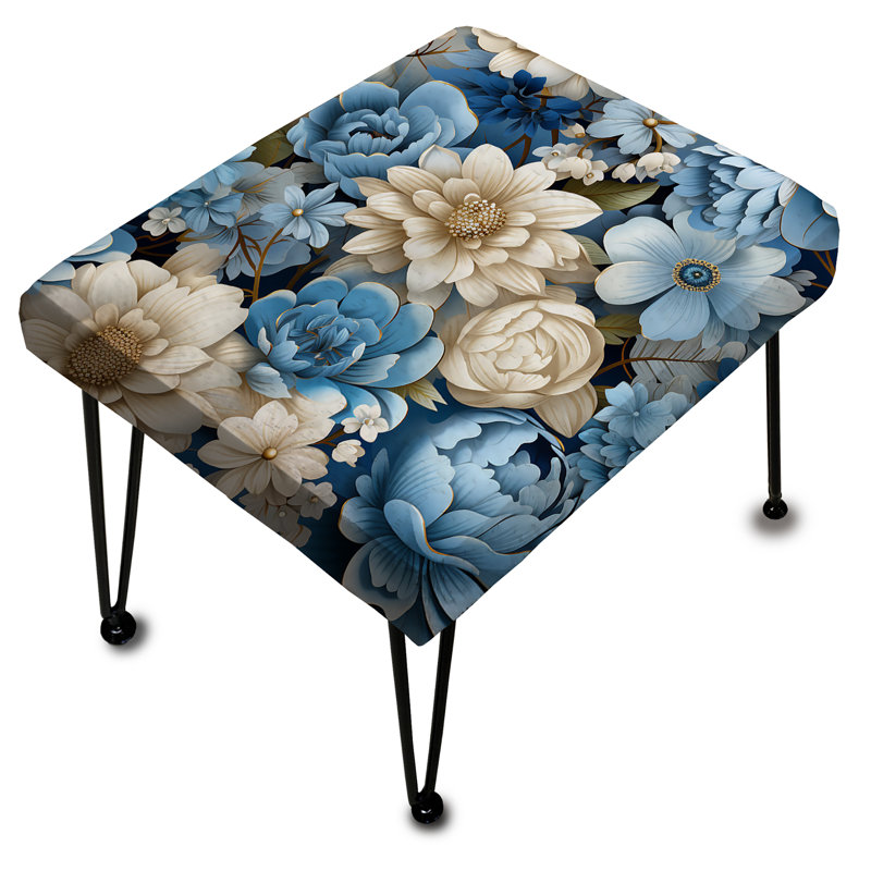 Bouquet blanc et bleu avec motif floral II - repose-pieds rectangulaire floral