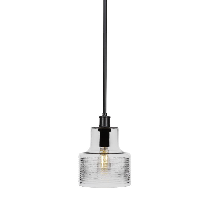 Luminaire suspendu 1 lumière Boutin illustré avec verre de 7,5 po, Noir mat, Clair