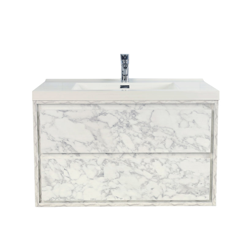 Azden 42" Wall-Mounted Single Bathroom Vanity Set, Marble White