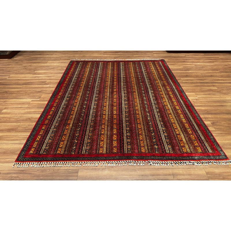 Tapis en laine et coton rouge noué à la main Original
