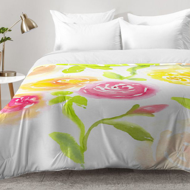 Laura Trevey Modern & Contemporary Polyester Floral Comforter, Full/Queen Comforter + 2 Standard Shams