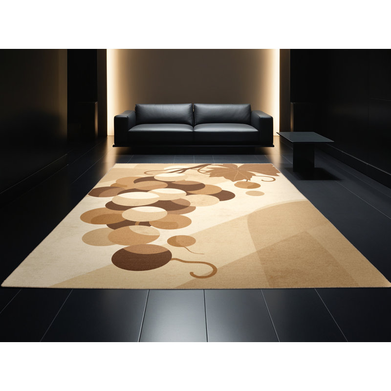 Machine Washable Olney Grapes Posh & Luxe Rug in Beige – Beige Binding, 5x8