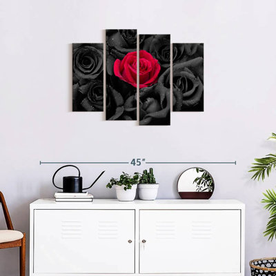 Ensemble de 4 pièces de roses rouges gothiques sur toile