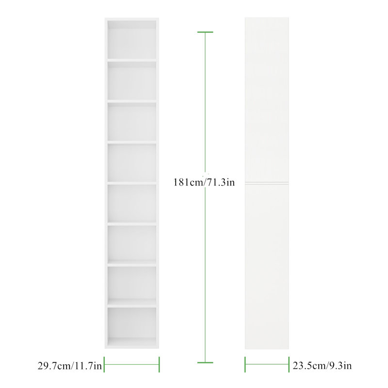 Brenya 8-Tier Thin and Tall Bookshelf with Open Adjustable Shelf, White