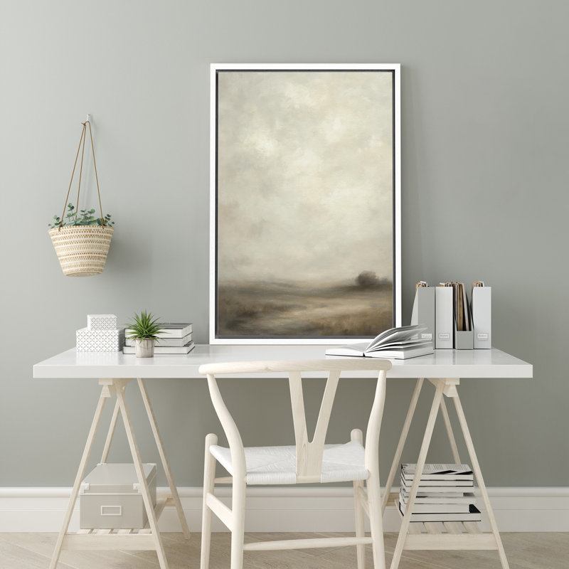 «Foggy Meadow Path with Distant Tree Silhouette», reproduction d'art sur toile encadrée, H 36 po x l 24 po x P 1,5 po