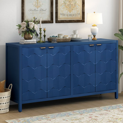 Luxueux buffet à quatre portes avec portes à motif en nid d'abeille, offrant beaucoup de rangement pour le bureau, l'entrée et le salon
