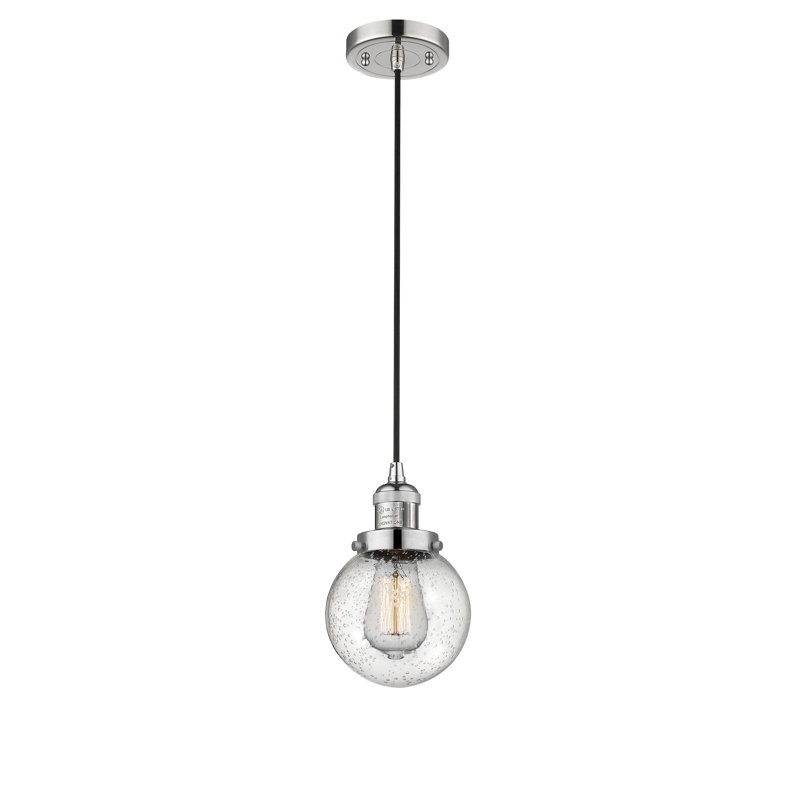 Luminaire suspendu sphère 1 lumière Zarmayr, Ampoule DEL 6 watts Vinage, Grainé, Nickel poli