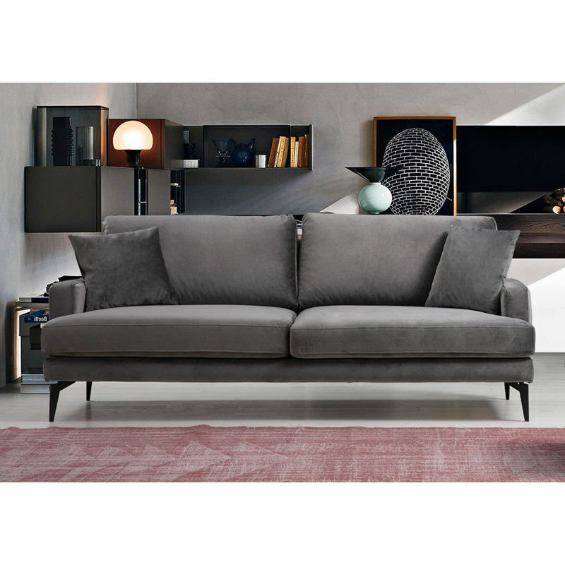 Canapé moderne 3 places, gris anthracite, 80,7 po x 35,4 po x 34,6 po | Structure en bois de hêtre et en carton, tissu 100% polyester | Coussin en mousse gris doux, coussins portables, pieds en métal élégants | Parfait pour les décorations hôtelières et industrielles