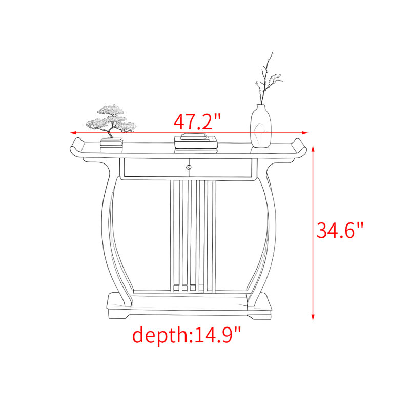 Nouvelle table d'entrée rectangulaire de style chinois, H 34,6 po x l 47,2 po x P 14,9 po