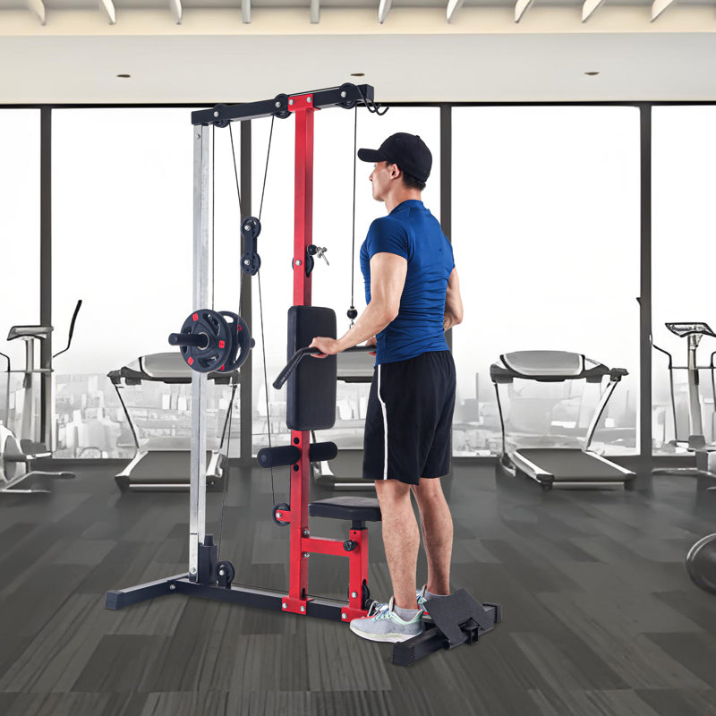 Machine à câble haute et basse à tirette rouge LAT avec support réglable pour les jambes