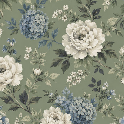 Papier peint pelez et collez, pivoines blanches, hortensias bleus, vert, papier peint l 23,6 po x H 118 po, papier peint amovible auto-adhésif pour les chambres de bébé