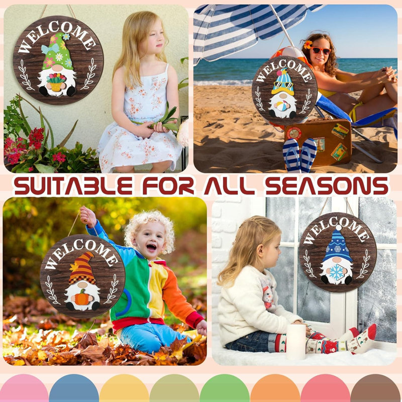 Seasonal Gnome Interchangeable Decor 12 in. x 12 in. Round by Wooden Wall Art