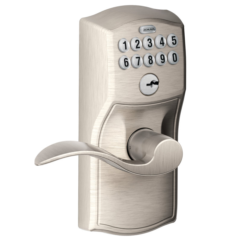 Accent Keypad Lever with Camelot Trim, Satin Nickel, Yes, Reversible