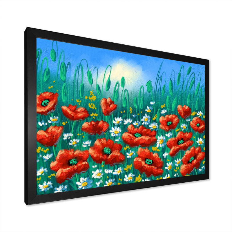 Paysage coquelicots - sur, H 8 po x l 12 po x P 1 po, Cadre d'angle fermé noir