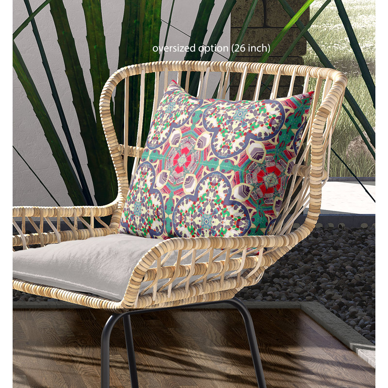 Housse de coussin carré et insert, 18" x 18", Vert / gris / rose