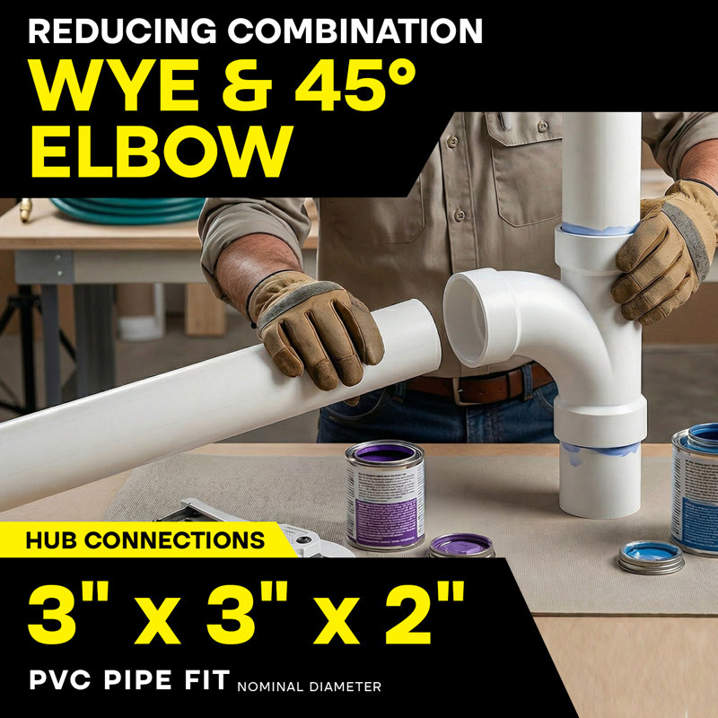 Moyeu réducteur 3 po x 3 po x 2 po en PVC et en coude 45 °, drain en PVC blanc, (paquet de 10)