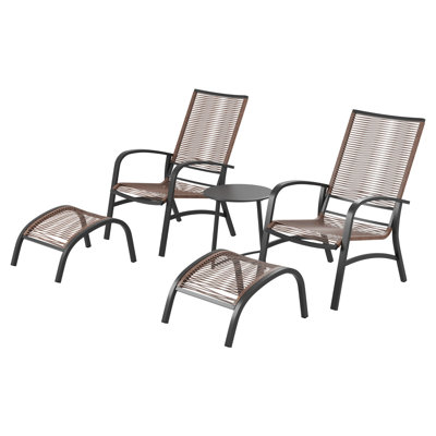 5 Piece Patio Conversation Set, PE Wicker Rattan Outdoor Lounge Chairs with 2 Ottoman&Table
