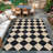 Machine Washable Easy Jute Area Rugs for Living Room Bedroom Distressed Checkered Office Carpet High Traffic Entryway Rug Non Slip Backing Trellis Farmhouse Floor Cover-347586416
