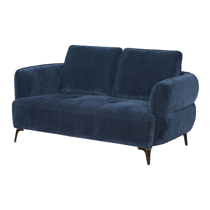 Chenille Upholstered Modern Track Arm Loveseat Blue