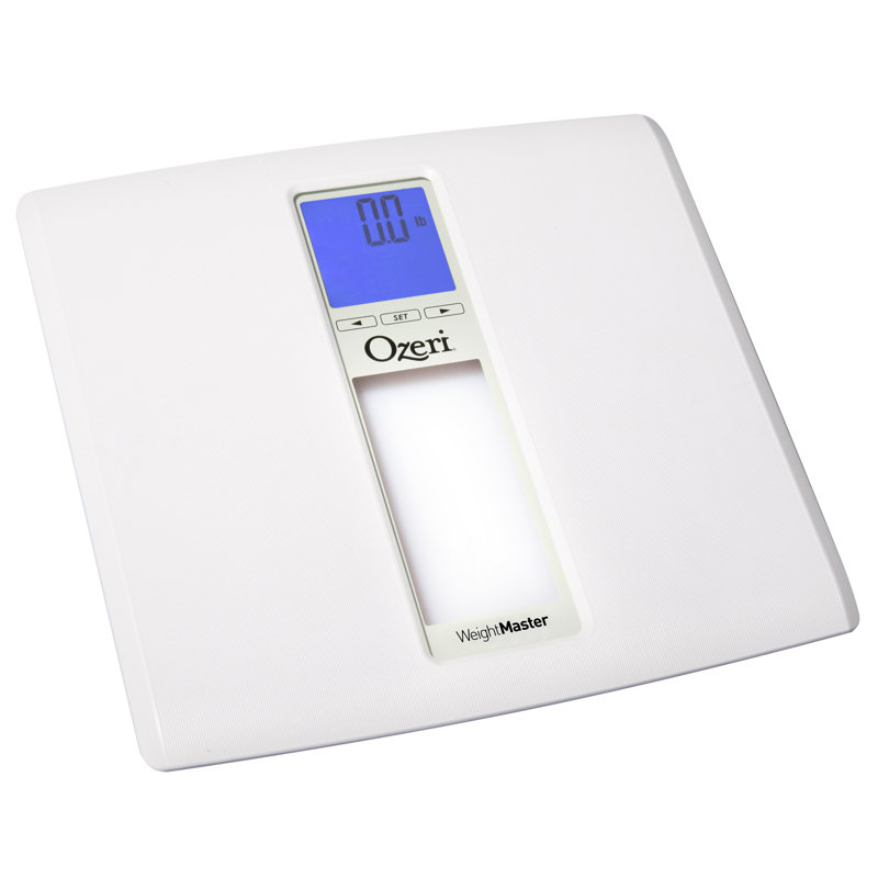 Pèse-personne numérique OZERI pour salle de bain de 440 lb avec IMC et détection de changement de poids, Blanc