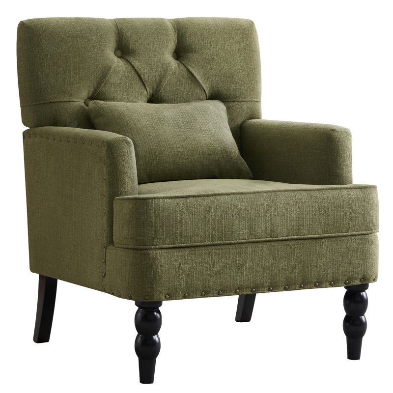 HIMO 29" W Tufted Armchair with Nailhead Trim, Green Polyester Blend