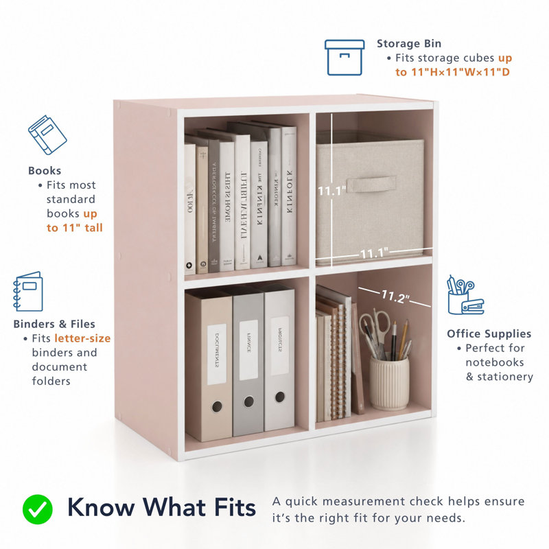 Breayla Wood Cube Storage Bookcase, Black, 4-Cube