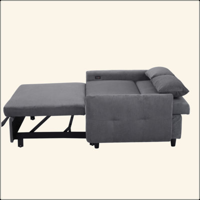 57.48" Pull-Out Sofa Bed Convertible Couch 2 Seat Loveseat Sofa Modern Sleeper Sofa With Two Throw Pillows And USB Ports For Living Room by Latitude Run