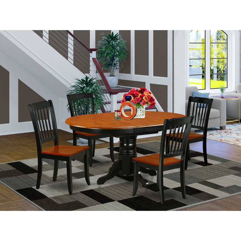 Ensemble de table de salle à manger 5 pièces pour 4 personnes comprenant une table de cuisine ovale avec rallonge papillon et 4 chaises de salle à manger, noir et cerise