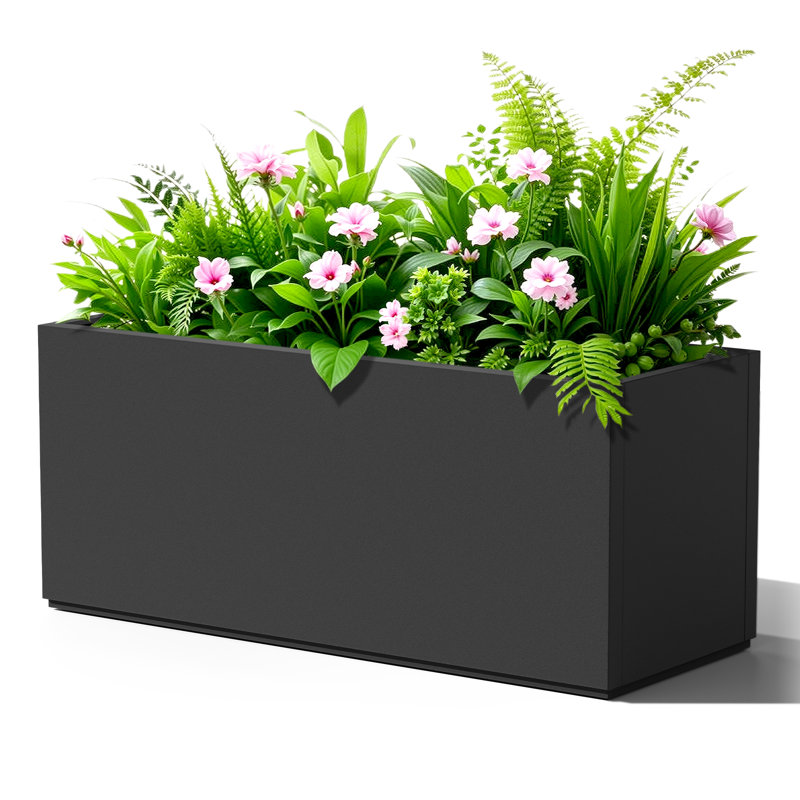 Large Rectangular Planter - Metal Rectangular Planter Box with Drainage Holes for Indoor and Outdoor Use, Black